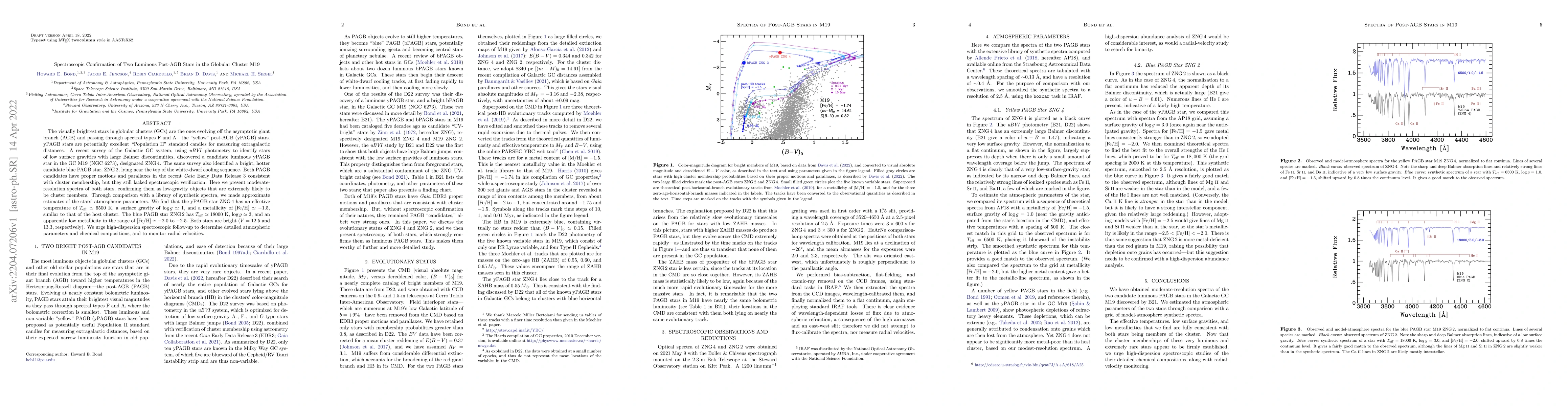 Thumbnail for Spectroscopic Confirmation of Two Luminous Post-AGB Stars in the
  Globular Cluster M19