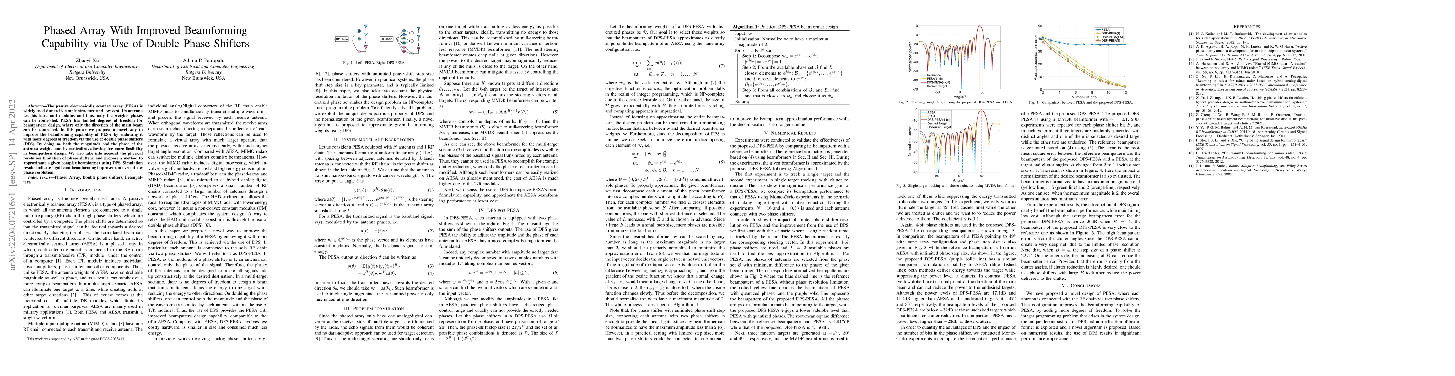 Thumbnail for Phased Array With Improved Beamforming Capability via Use of Double
  Phase Shifters