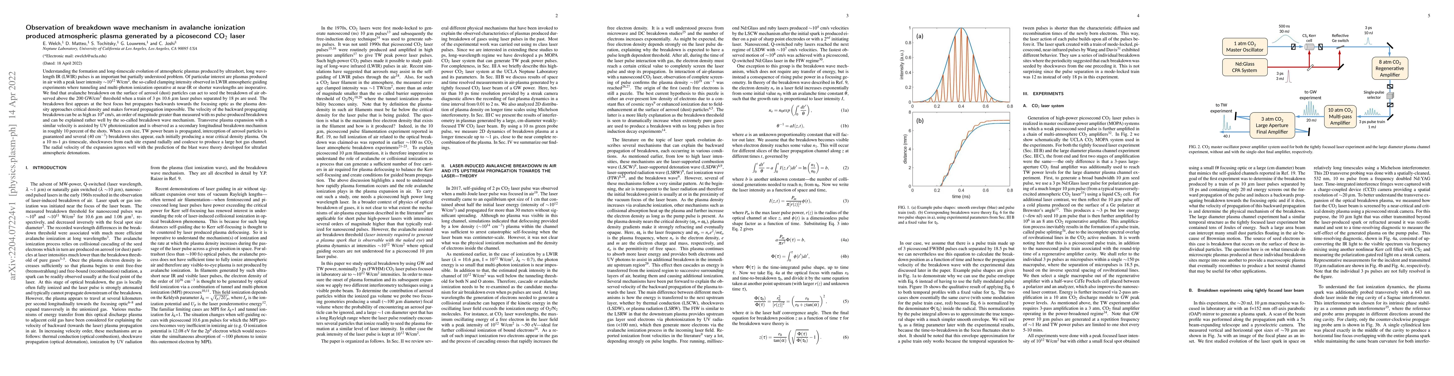 Thumbnail for Observation of breakdown wave mechanism in avalanche ionization produced
  atmospheric plasma generated by a picosecond CO$_2$ laser