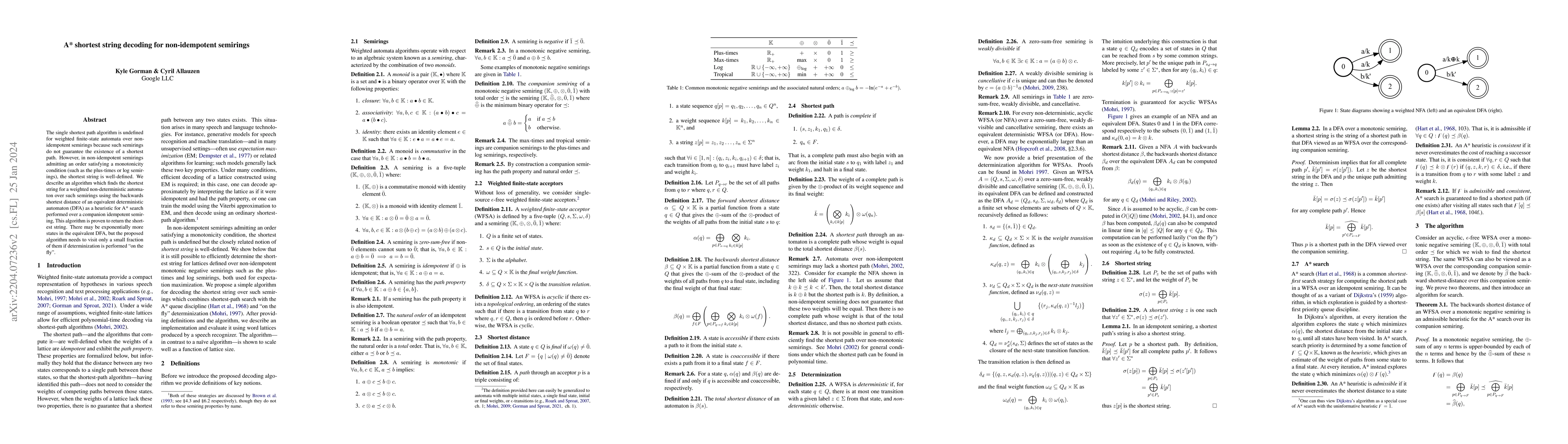Thumbnail for A* shortest string decoding for non-idempotent semirings