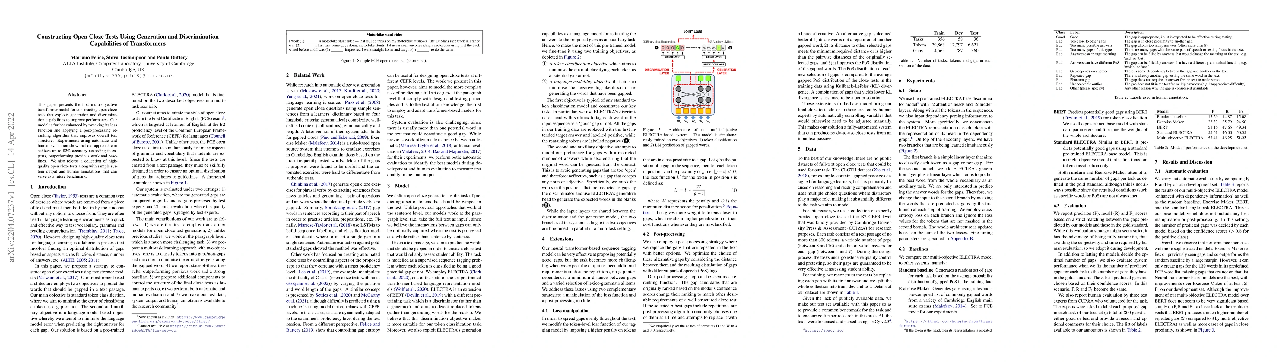 Thumbnail for Constructing Open Cloze Tests Using Generation and Discrimination
  Capabilities of Transformers