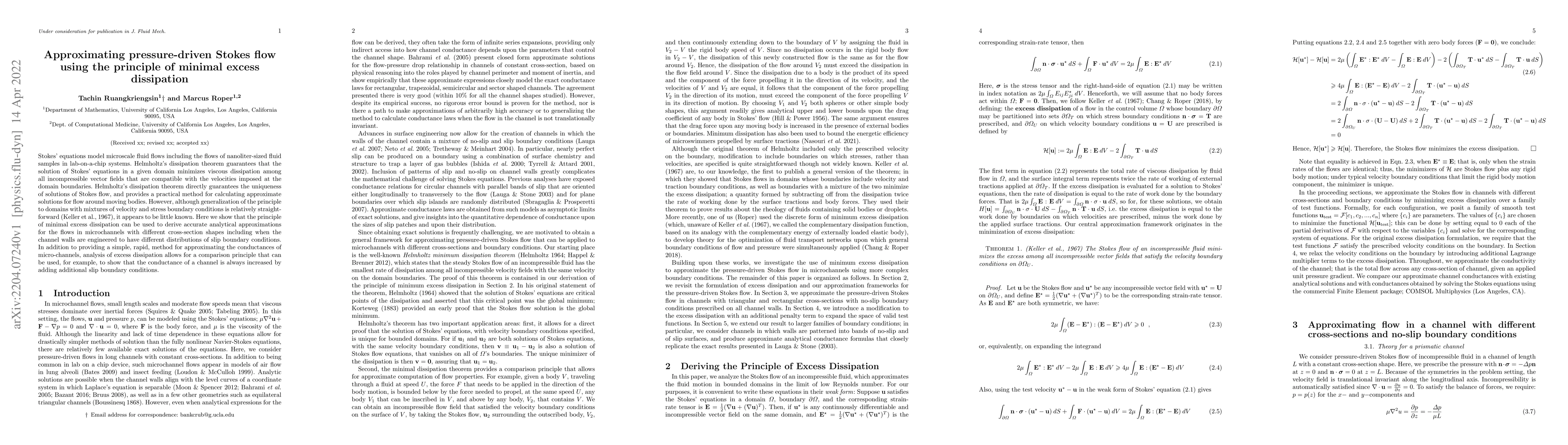 Thumbnail for Approximating pressure-driven Stokes flow using the principle of minimal
  excess dissipation