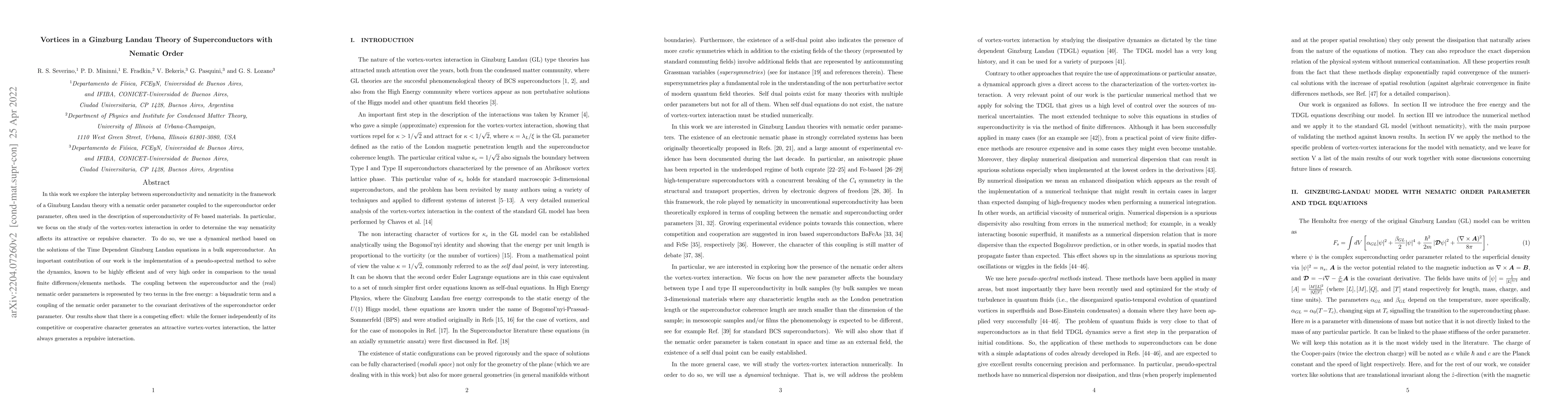 Thumbnail for Vortices in a Ginzburg Landau Theory of Superconductors with Nematic
  Order