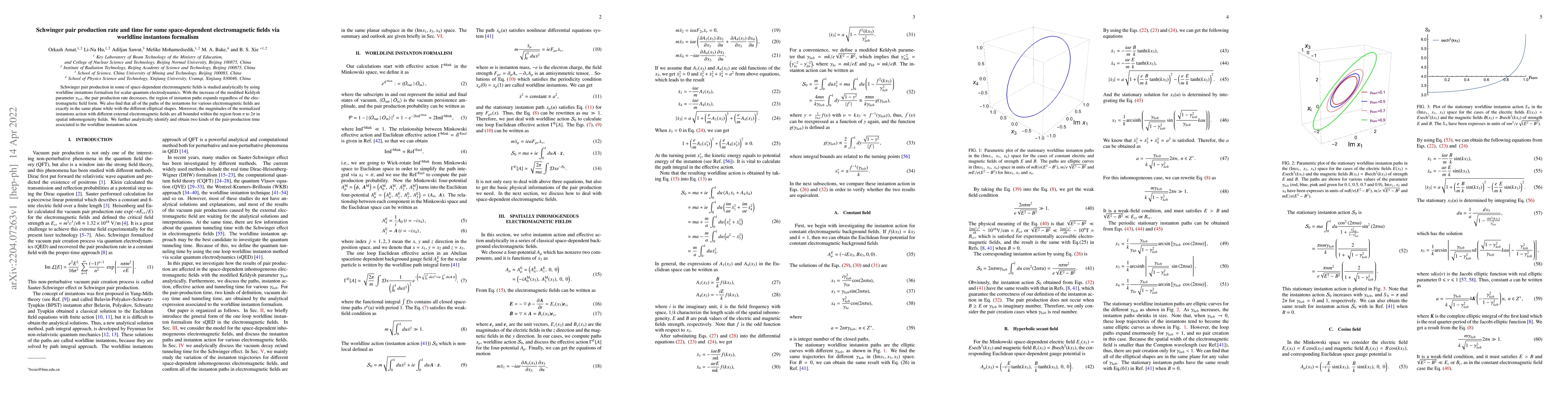 Thumbnail for Schwinger pair production rate and time for some space-dependent
  electromagnetic fields via worldline instantons formalism