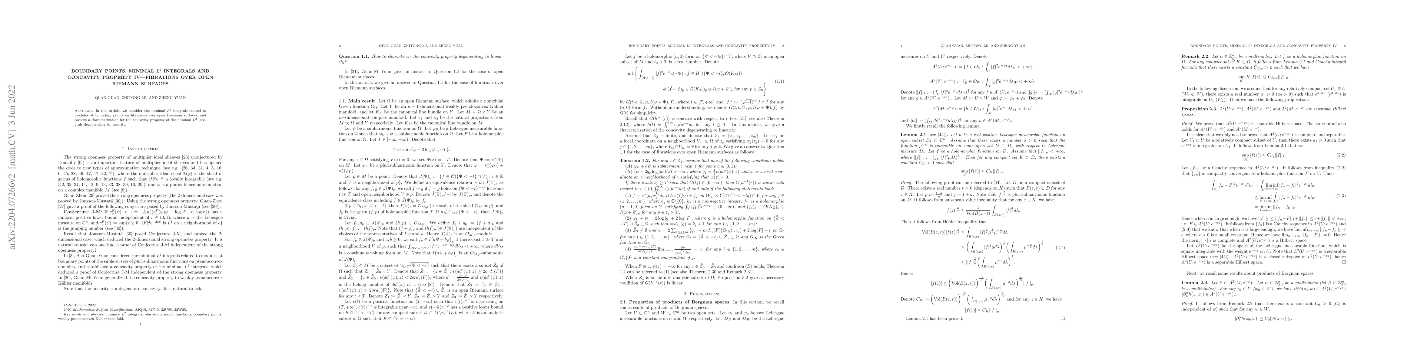 Thumbnail for Boundary points, minimal $L^2$ integrals and concavity property IV --
  fibrations over open Riemann surfaces