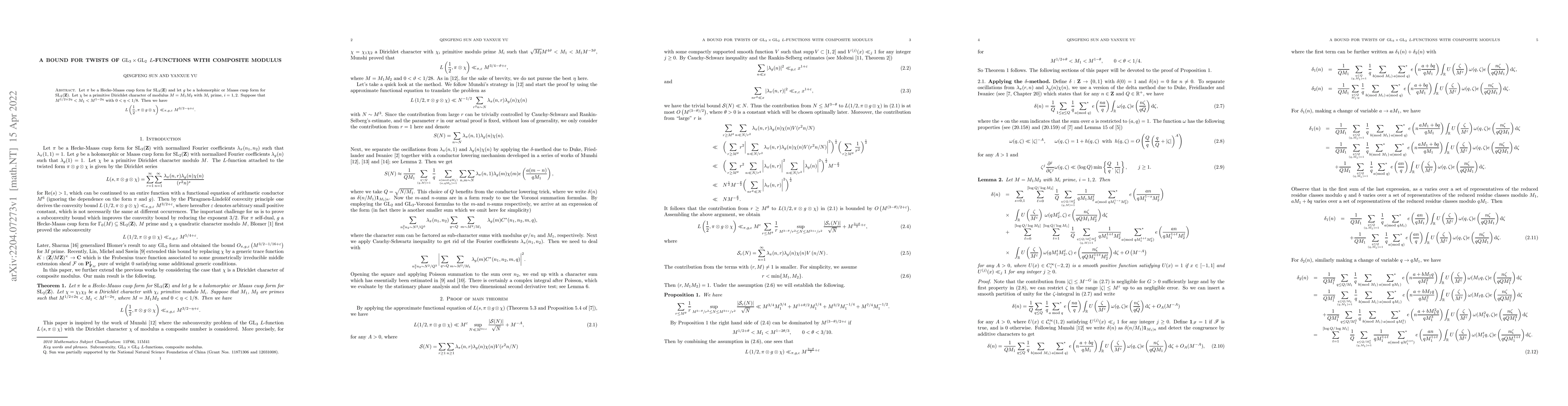Thumbnail for A bound for twists of $\rm GL_3\times GL_2$ $L$-functions with composite
  modulus