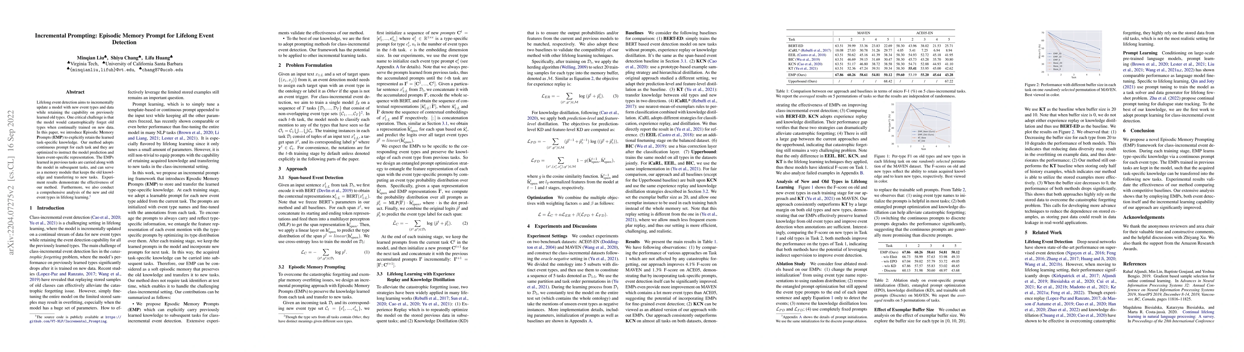 Thumbnail for Incremental Prompting: Episodic Memory Prompt for Lifelong Event
  Detection