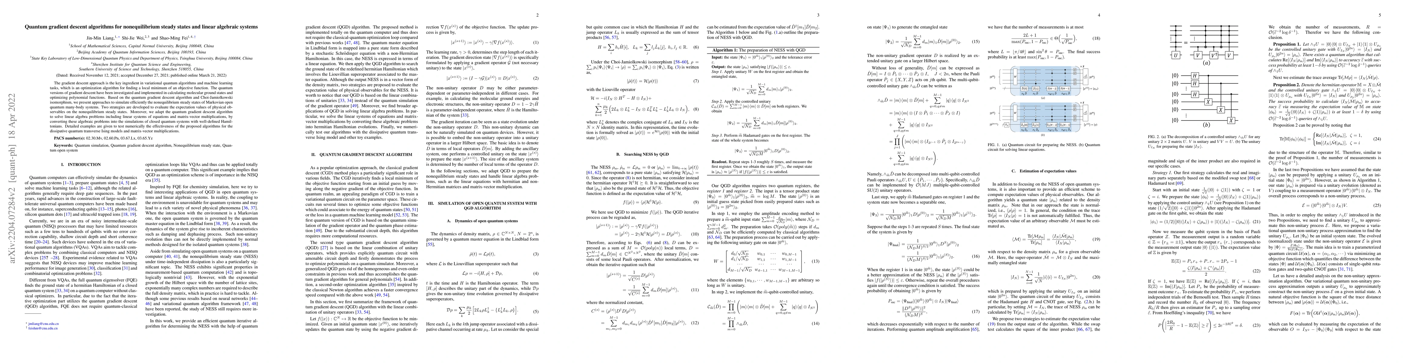 Thumbnail for Quantum gradient descent algorithms for nonequilibrium steady states and
  linear algebraic systems