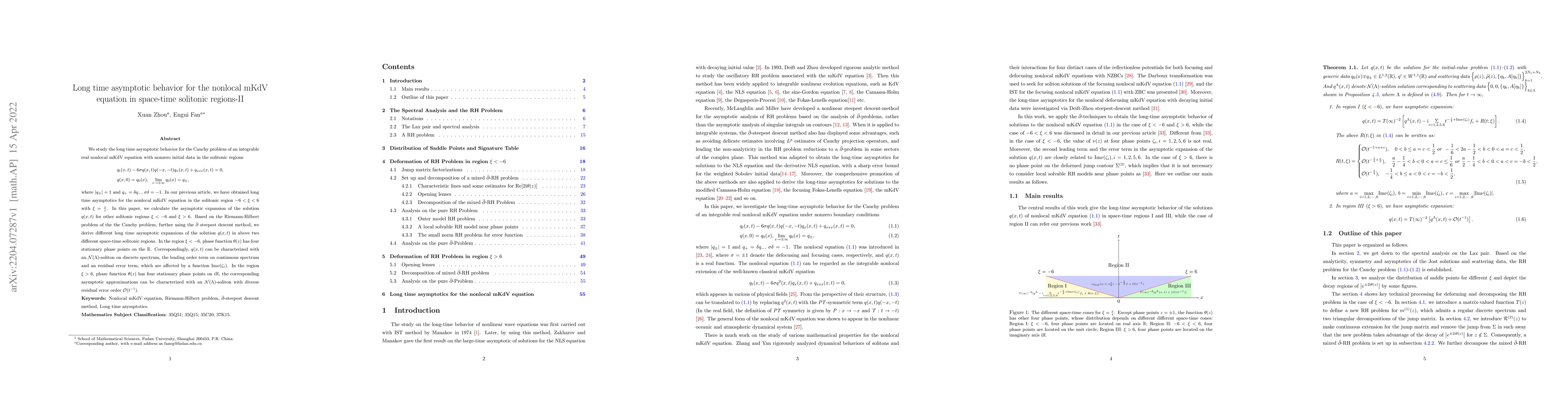 Thumbnail for Long time asymptotic behavior for the nonlocal mKdV equation in
  space-time solitonic regions-II