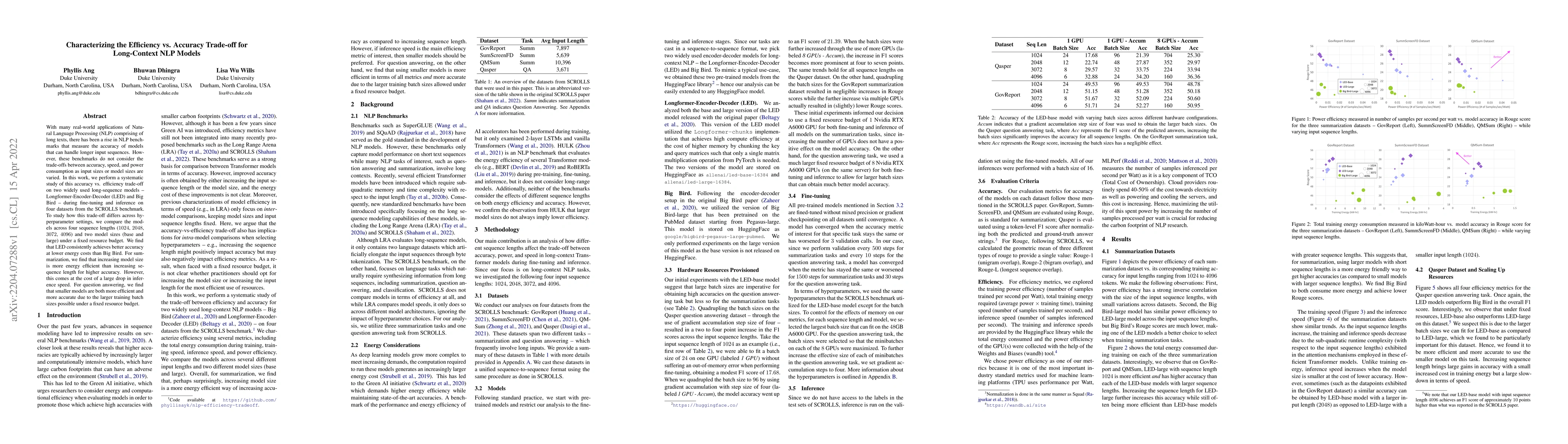 Thumbnail for Characterizing the Efficiency vs. Accuracy Trade-off for Long-Context
  NLP Models