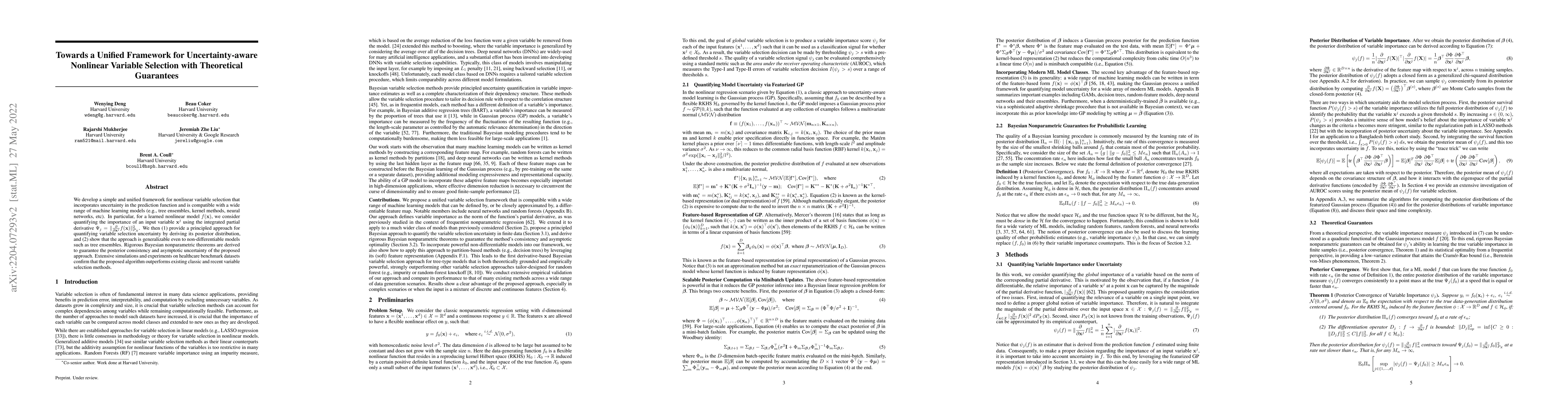 Thumbnail for Towards a Unified Framework for Uncertainty-aware Nonlinear Variable
  Selection with Theoretical Guarantees