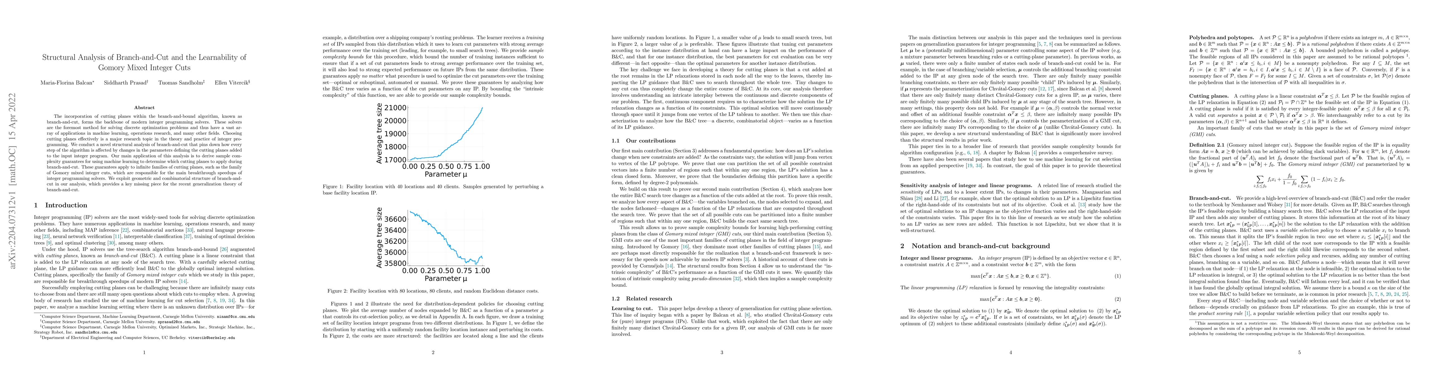 Thumbnail for Structural Analysis of Branch-and-Cut and the Learnability of Gomory
  Mixed Integer Cuts