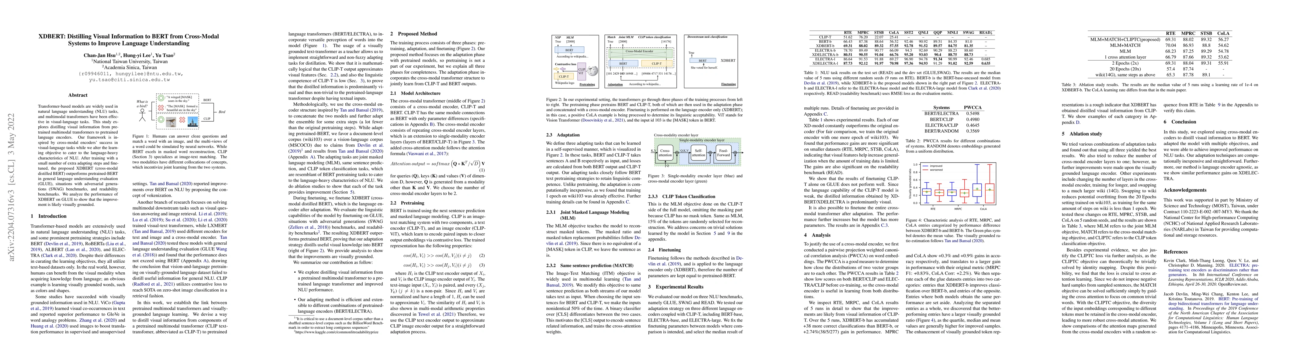Thumbnail for XDBERT: Distilling Visual Information to BERT from Cross-Modal Systems
  to Improve Language Understanding