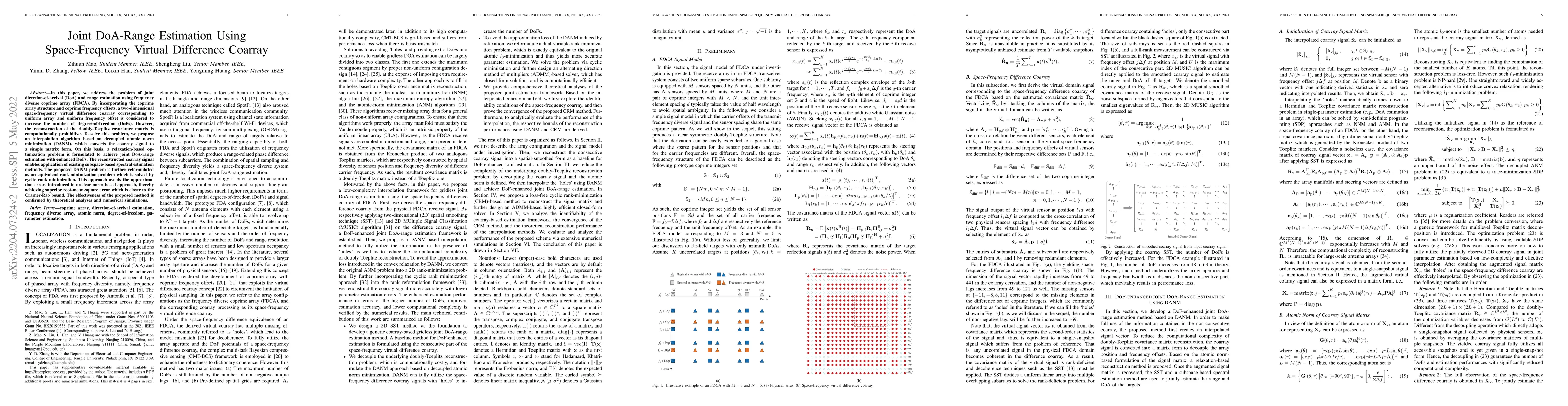 Thumbnail for Joint DoA-Range Estimation Using Space-Frequency Virtual Difference
  Coarray