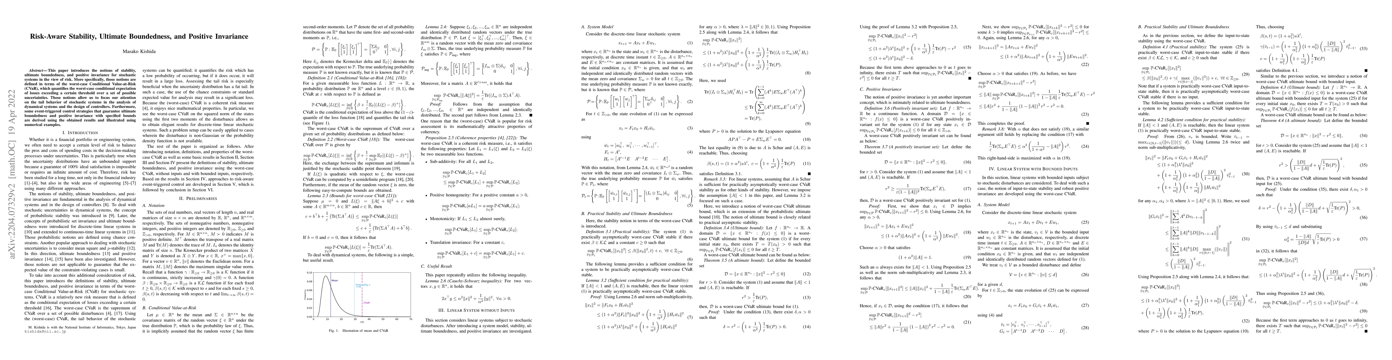 Thumbnail for Risk-Aware Stability, Ultimate Boundedness, and Positive Invariance