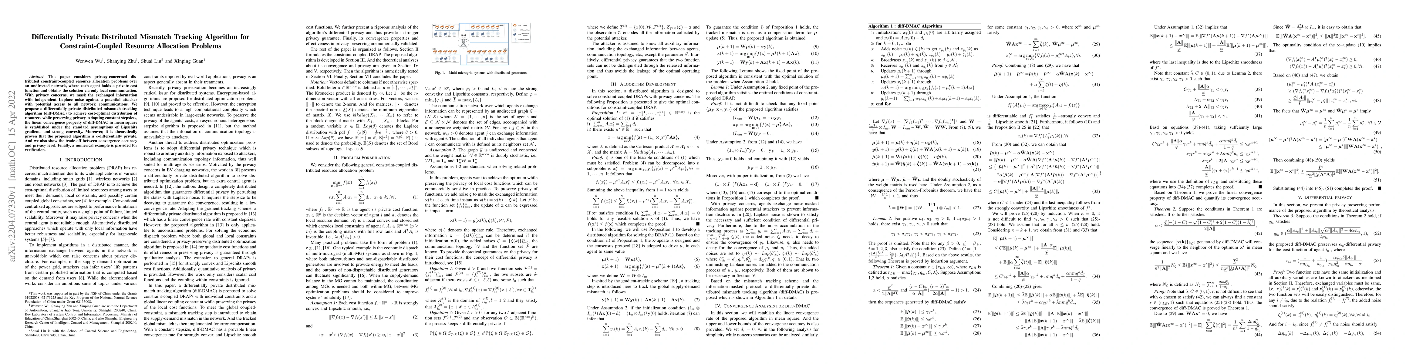 Thumbnail for Differentially Private Distributed Mismatch Tracking Algorithm for
  Constraint-Coupled Resource Allocation Problems