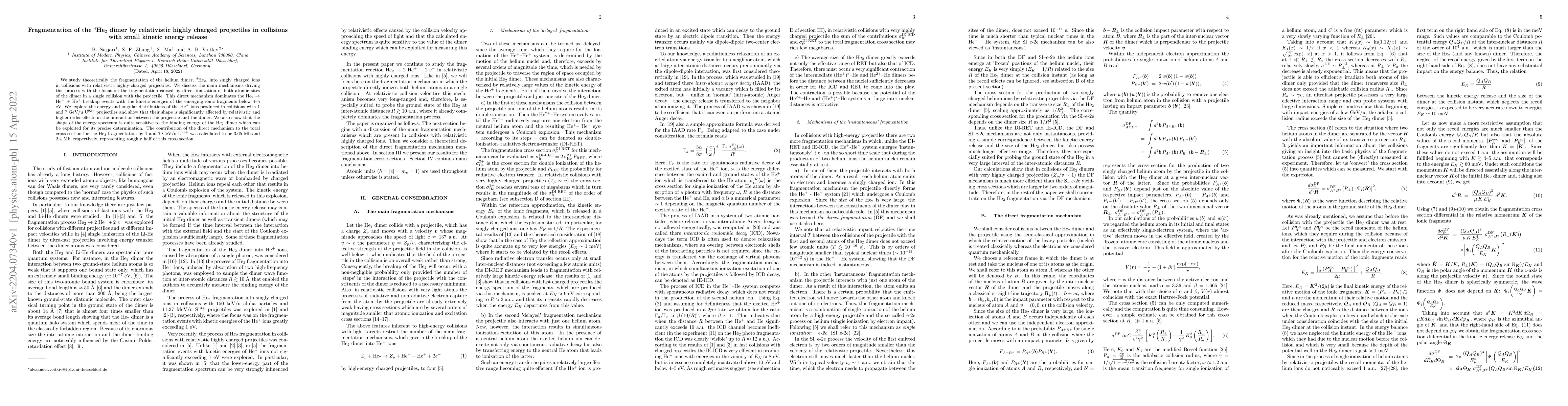 Thumbnail for Fragmentation of the $^4$He$_2$ dimer by relativistic highly charged
  projectiles in collisions with small kinetic energy release
