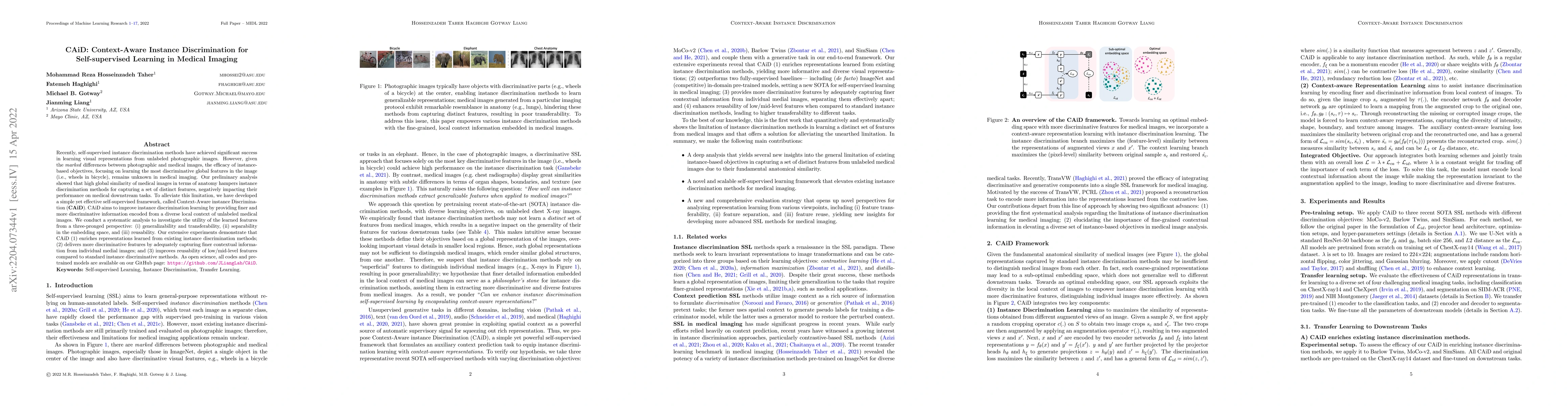 Thumbnail for CAiD: Context-Aware Instance Discrimination for Self-supervised Learning
  in Medical Imaging
