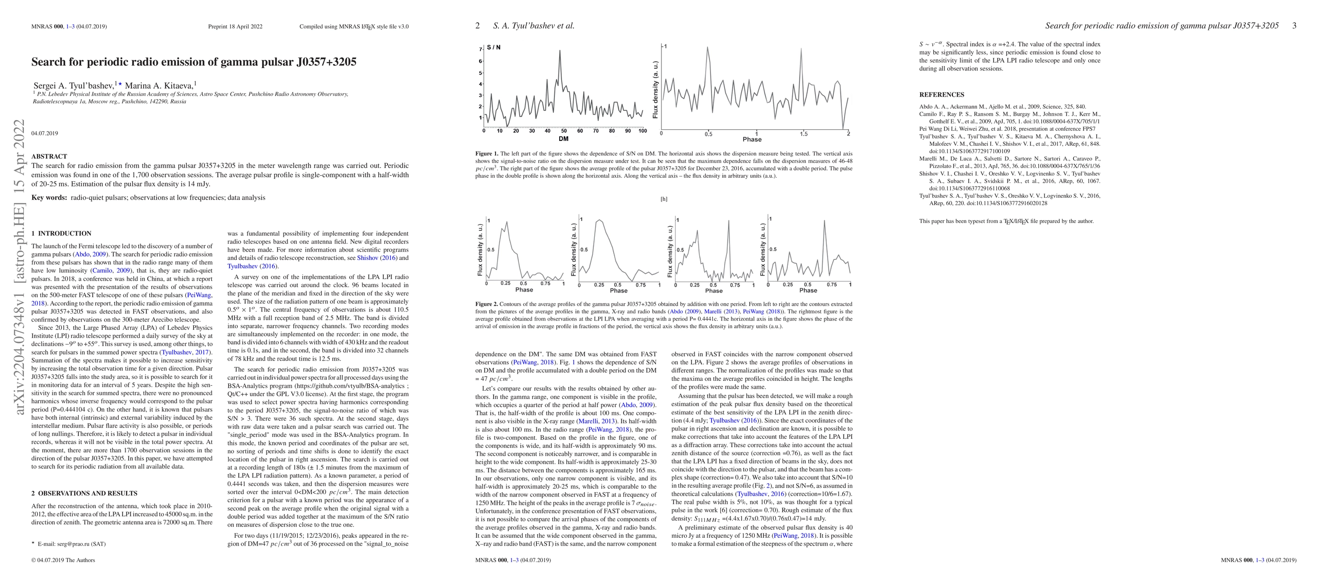 Thumbnail for Search for periodic radio emission of gamma pulsar J0357+3205