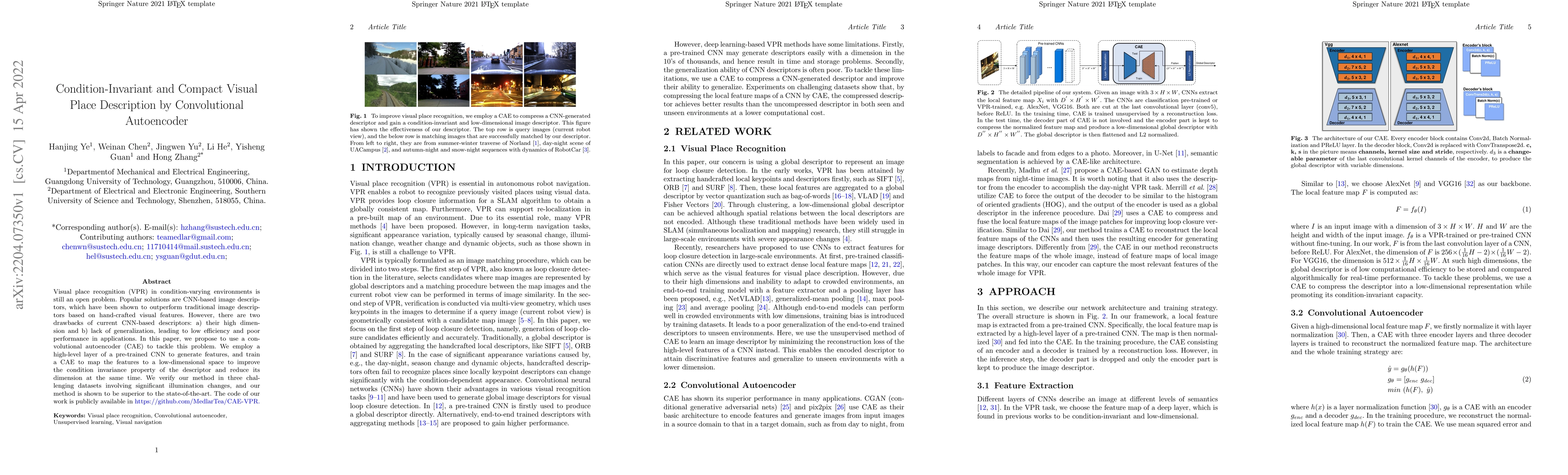 Thumbnail for Condition-Invariant and Compact Visual Place Description by
  Convolutional Autoencoder