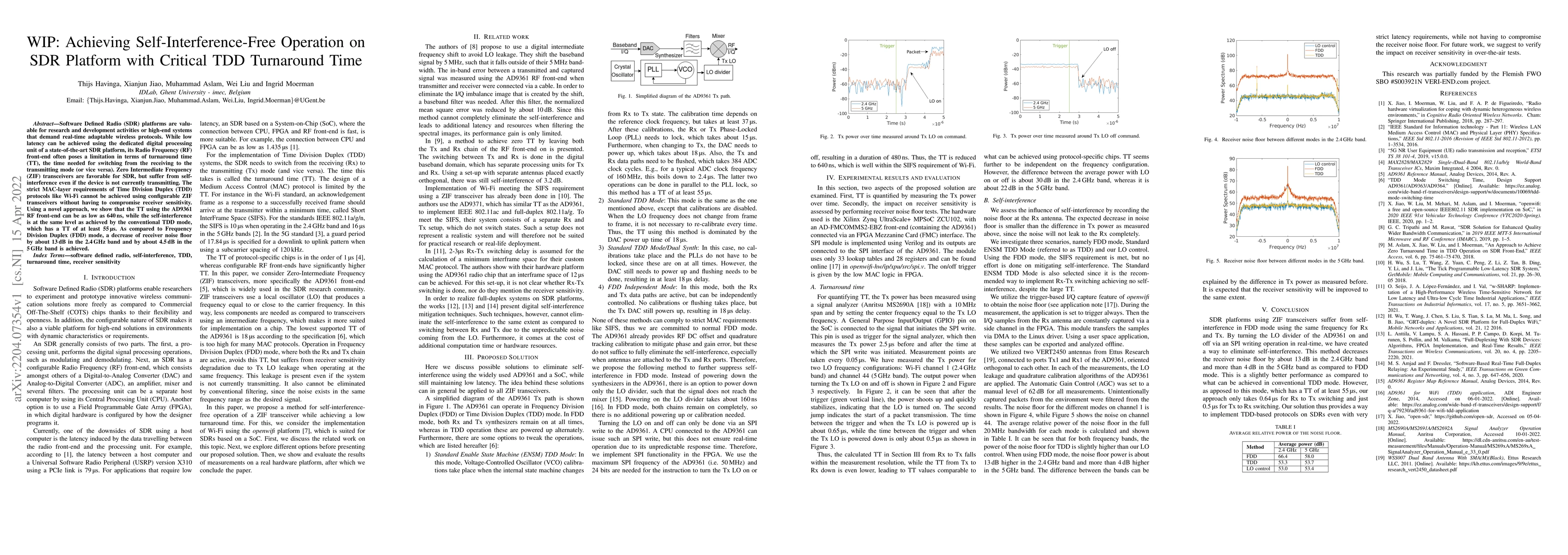 Thumbnail for WIP: Achieving Self-Interference-Free Operation on SDR Platform with
  Critical TDD Turnaround Time