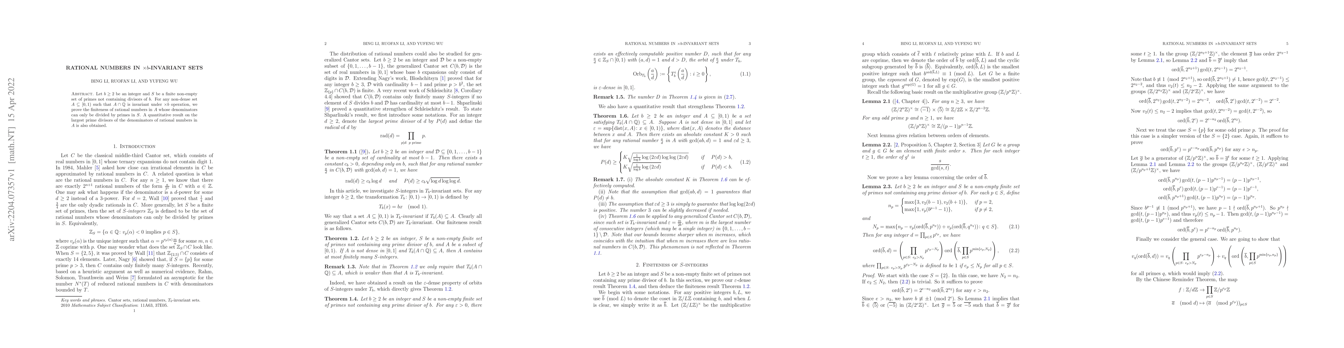 Thumbnail for Rational numbers in $\times b$-invariant sets