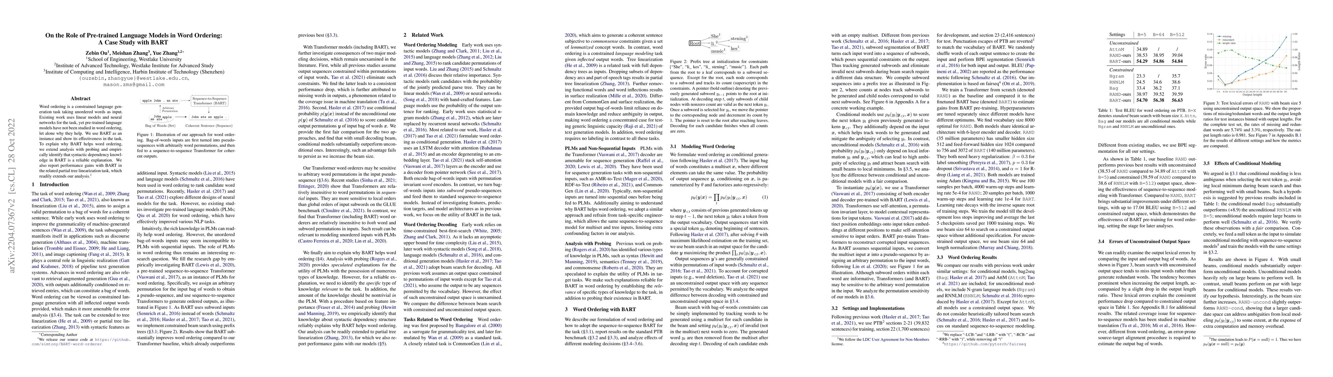Thumbnail for On the Role of Pre-trained Language Models in Word Ordering: A Case
  Study with BART