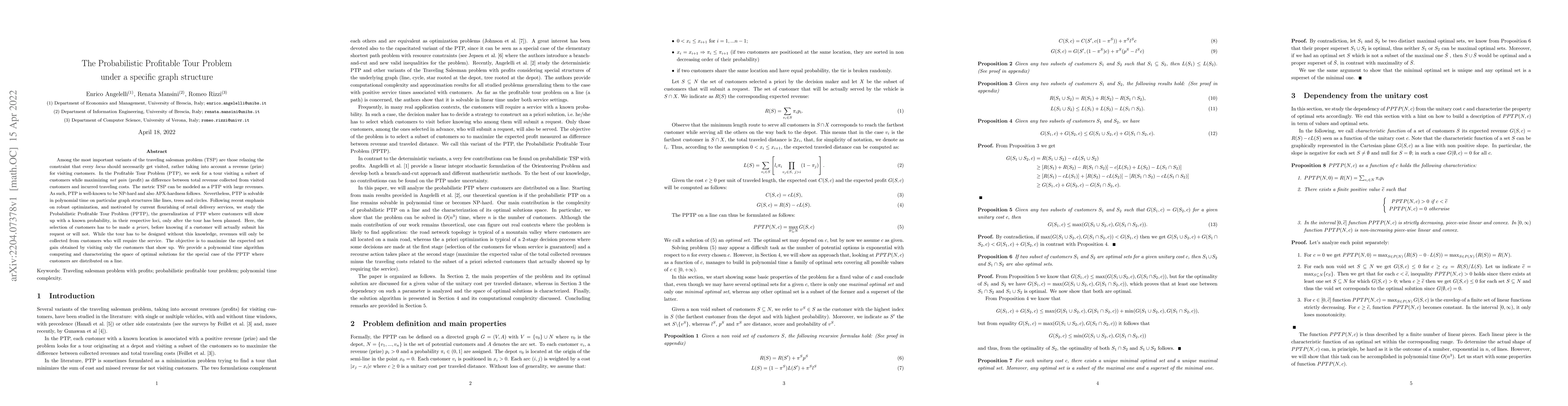 Thumbnail for The Probabilistic Profitable Tour Problem under a specific graph
  structure