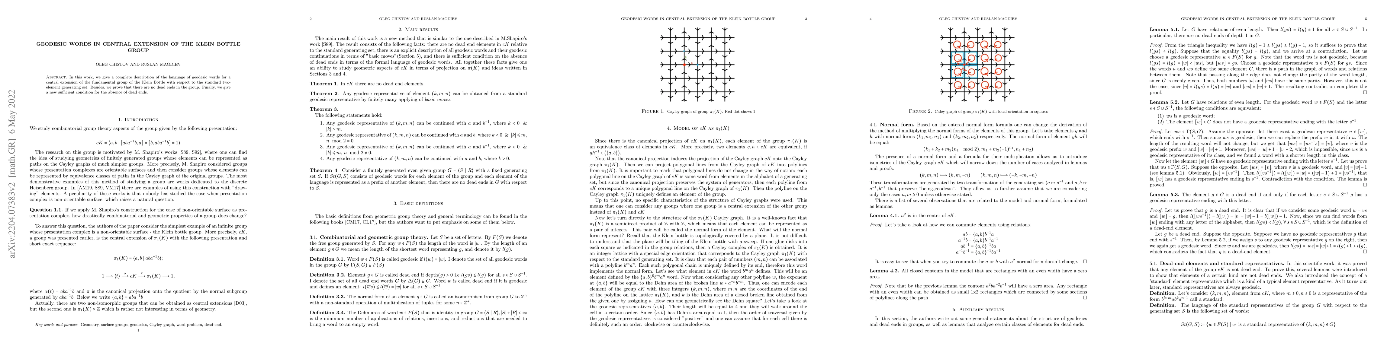 Thumbnail for Geodesic words in central extension of the Klein bottle group