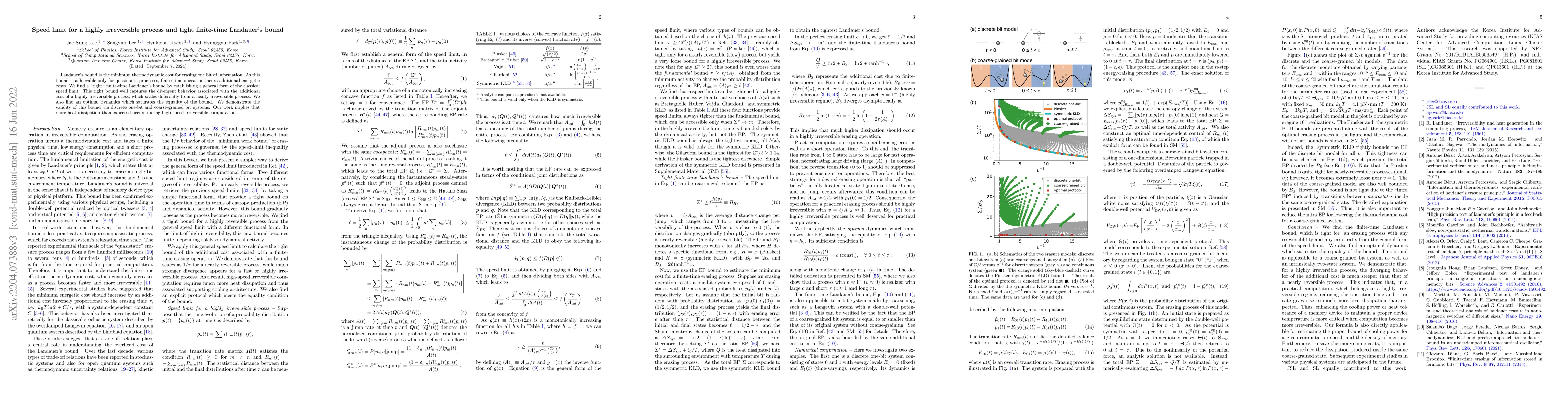 Thumbnail for Speed limit for a highly irreversible process and tight finite-time
  Landauer's bound
