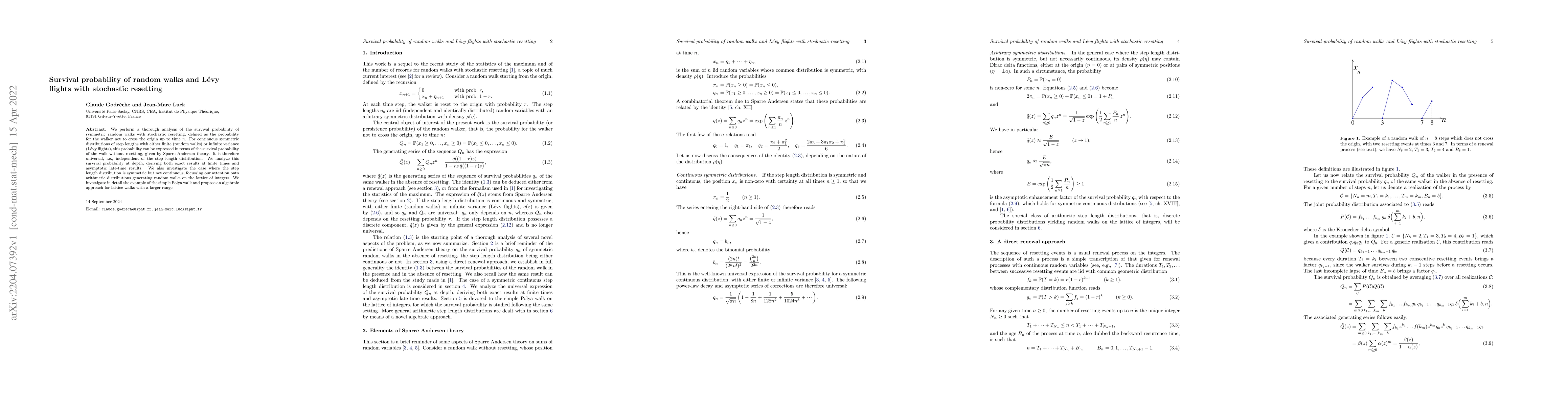 Thumbnail for Survival probability of random walks and L\'evy flights with stochastic
  resetting