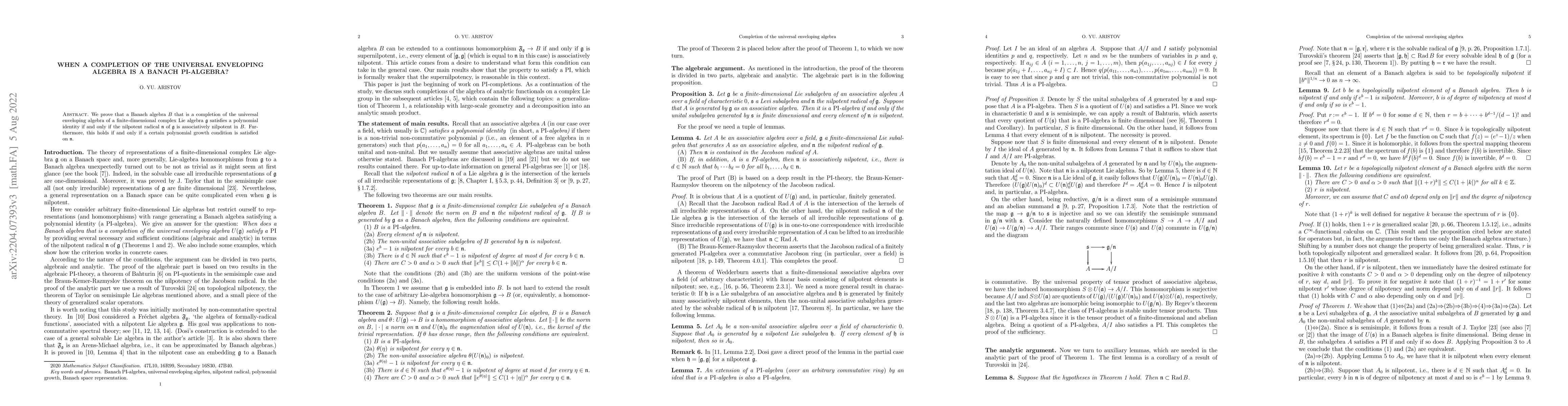 Thumbnail for When a completion of the universal enveloping algebra is a Banach
  PI-algebra?