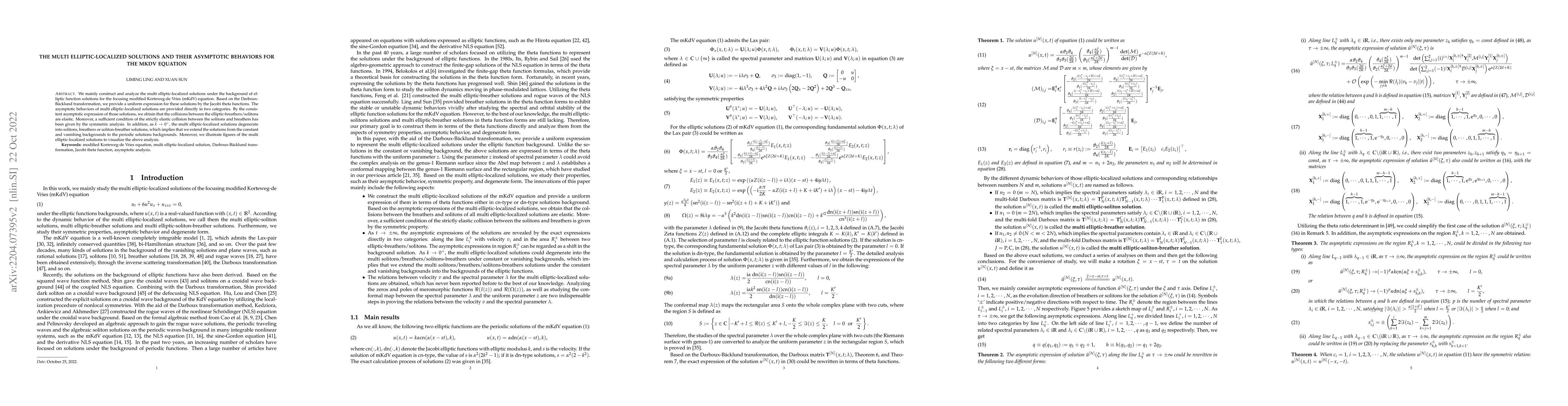 Thumbnail for The multi elliptic-localized solutions and their asymptotic behaviors
  for the mKdV equation