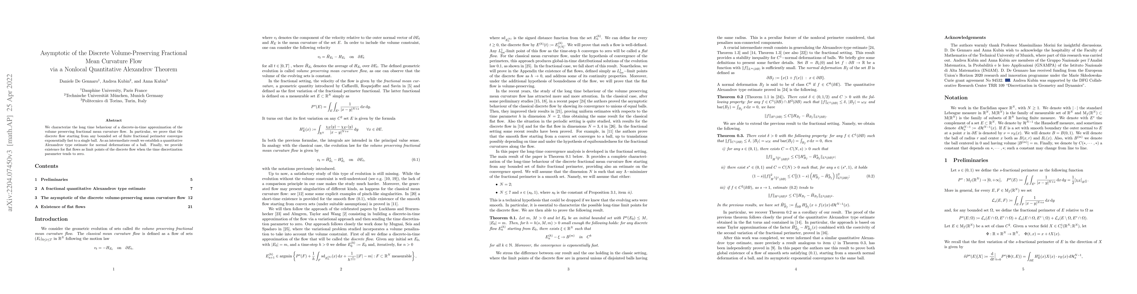 Thumbnail for Asymptotic of the Discrete Volume-Preserving Fractional Mean Curvature
  Flow via a Nonlocal Quantitative Alexandrov Theorem