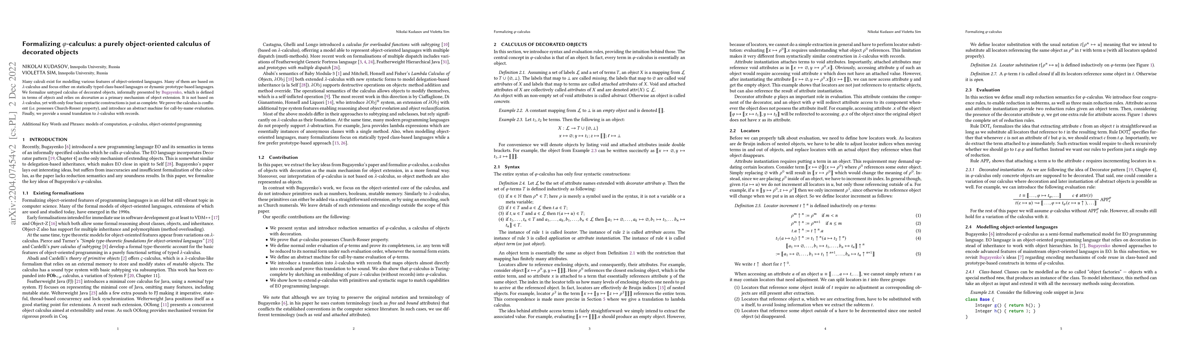 Thumbnail for Formalizing $\varphi$-calculus: a purely object-oriented calculus of
  decorated objects