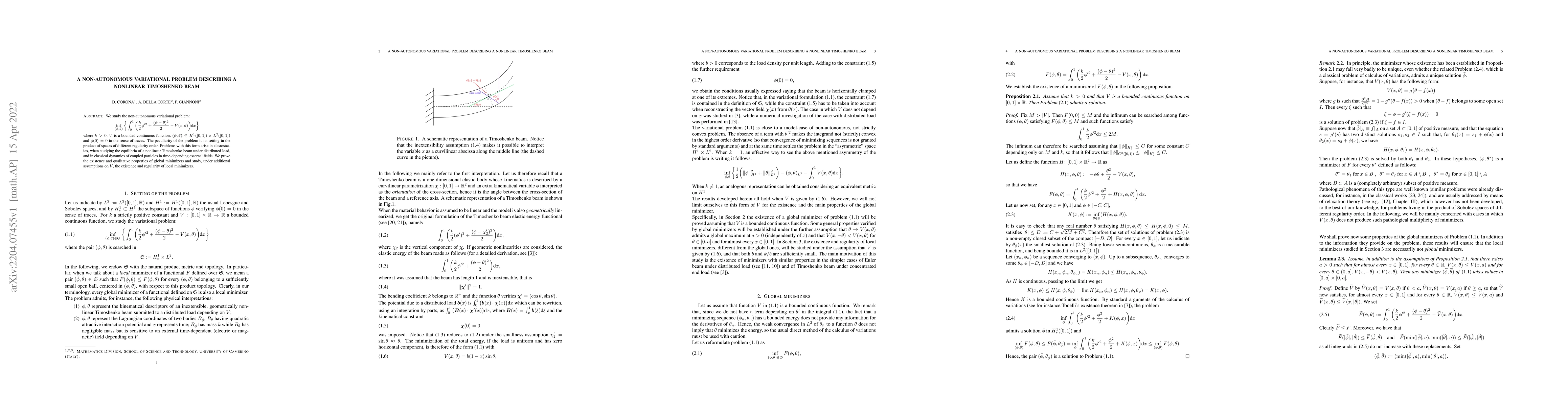 Thumbnail for A non-autonomous variational problem describing a nonlinear Timoshenko
  beam
