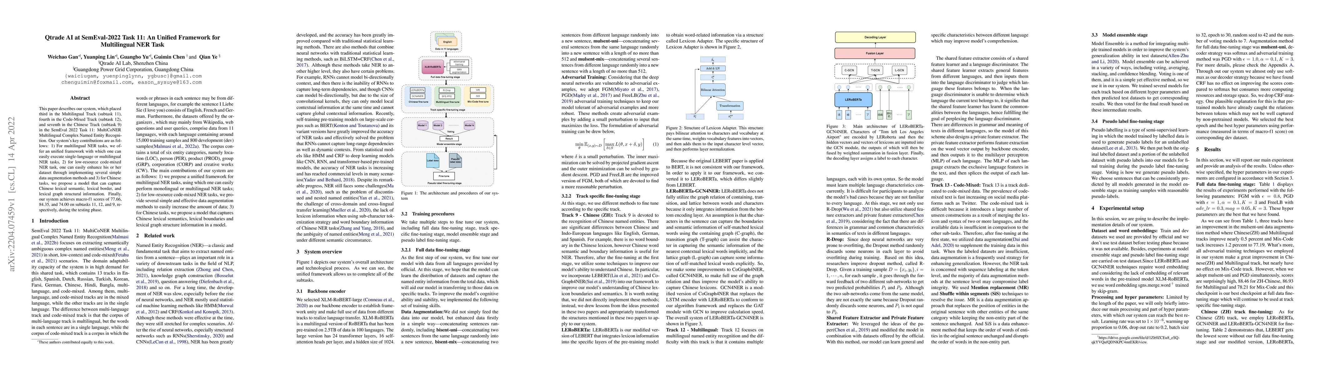 Thumbnail for Qtrade AI at SemEval-2022 Task 11: An Unified Framework for Multilingual
  NER Task