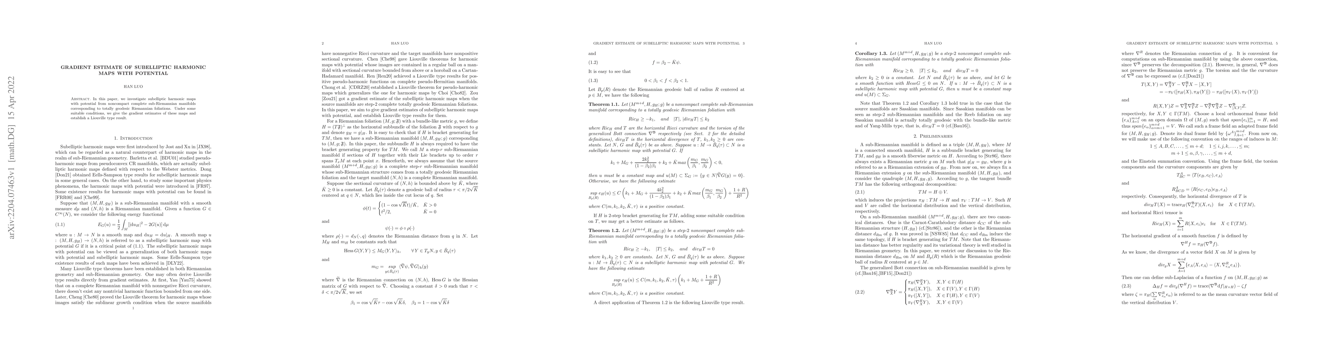 Thumbnail for Gradient Estimate of subelliptic harmonic maps with potential