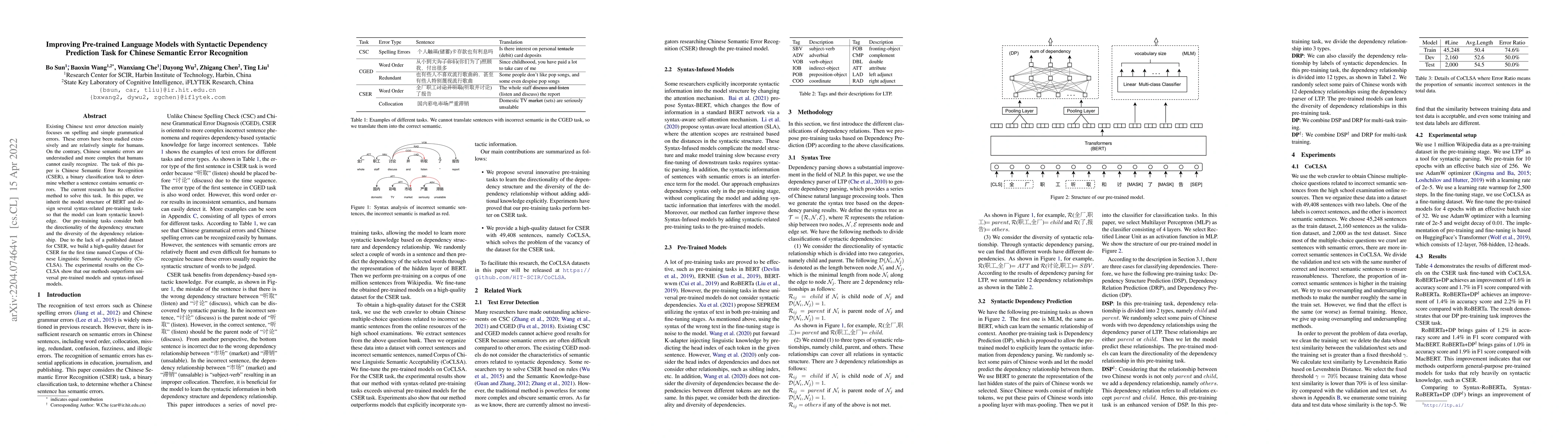 Thumbnail for Improving Pre-trained Language Models with Syntactic Dependency
  Prediction Task for Chinese Semantic Error Recognition