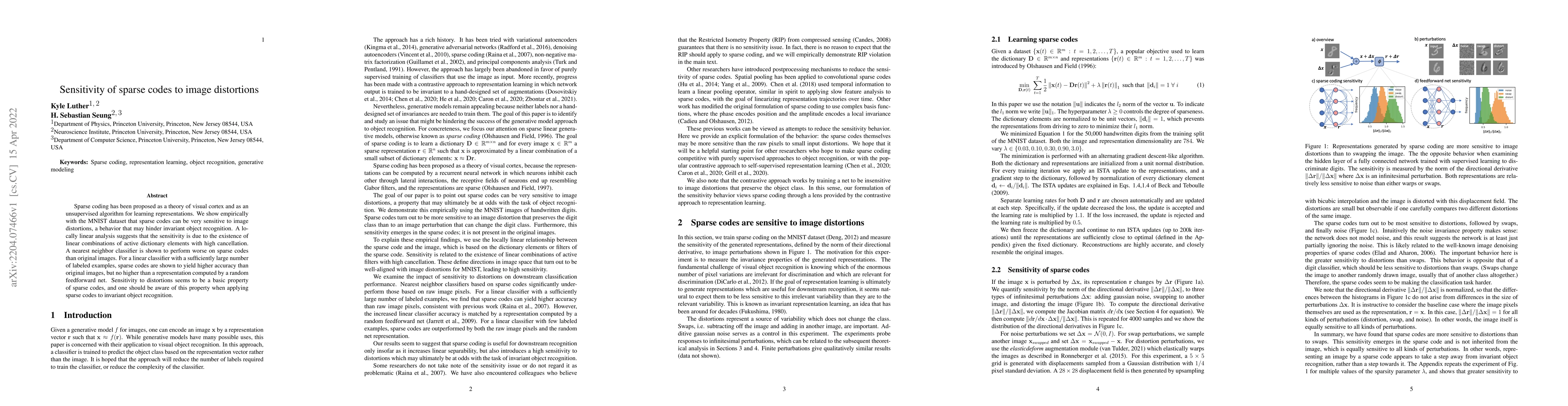 Thumbnail for Sensitivity of sparse codes to image distortions