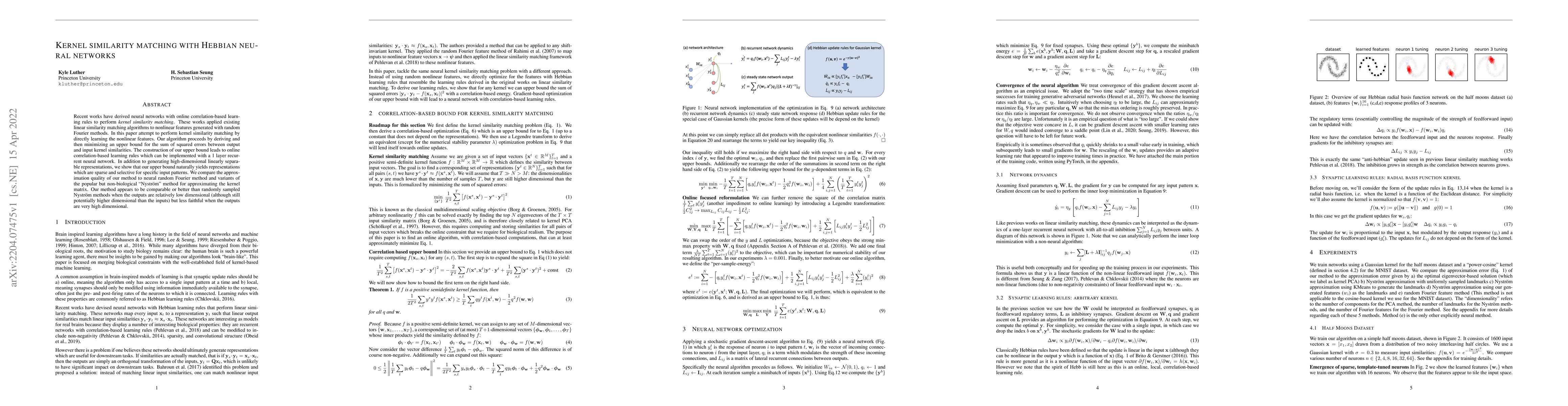 Thumbnail for Kernel similarity matching with Hebbian neural networks