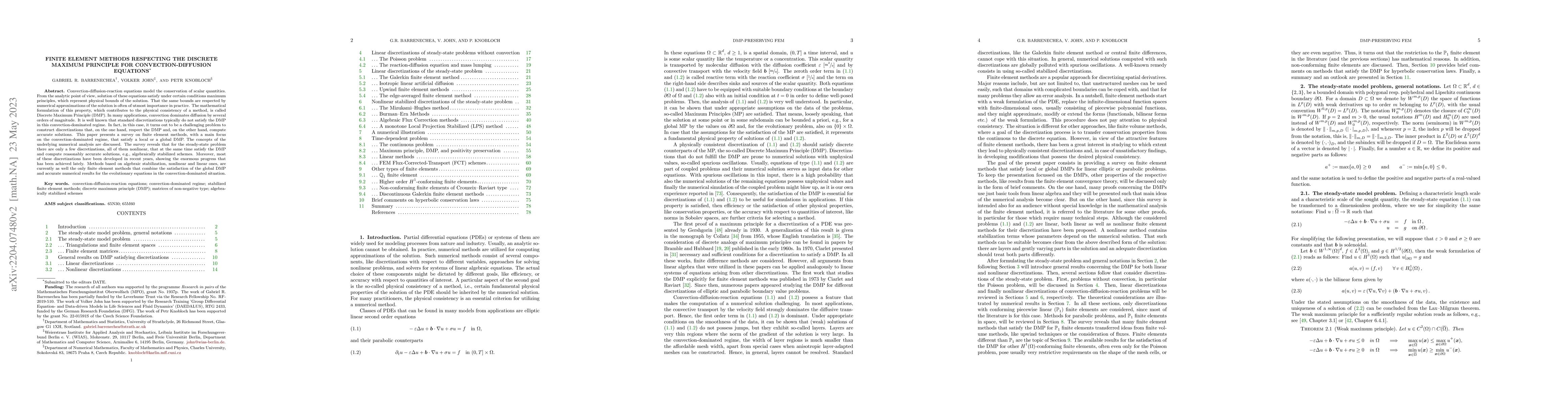 Thumbnail for Finite element methods respecting the discrete maximum principle for
  convection-diffusion equations