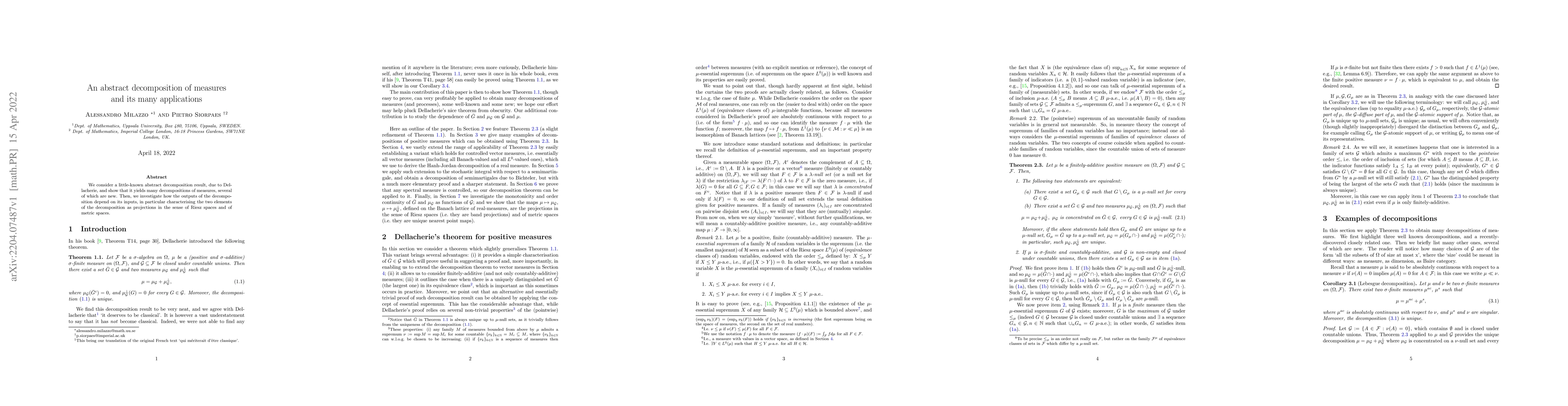 Thumbnail for An abstract decomposition of measures and its many applications