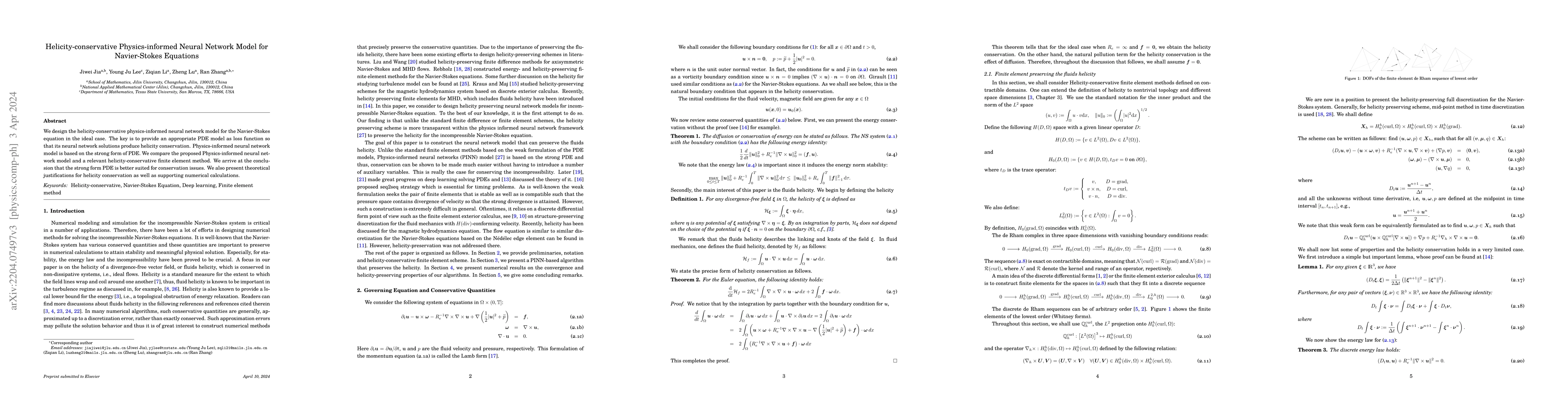 Thumbnail for Helicity-conservative Physics-informed Neural Network Model for
  Navier-Stokes Equations