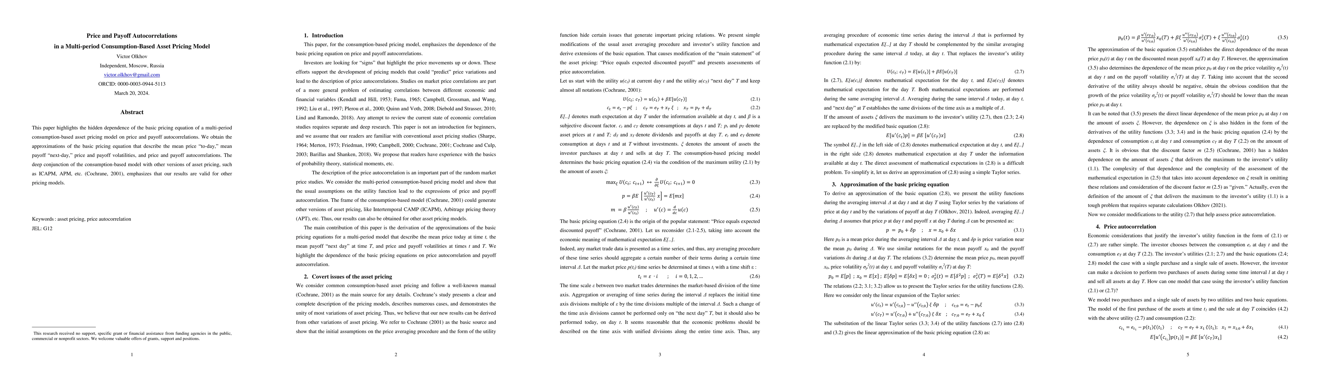 Thumbnail for Price and Payoff Autocorrelations in a Multi-Period Consumption-Based
  Asset Pricing Model