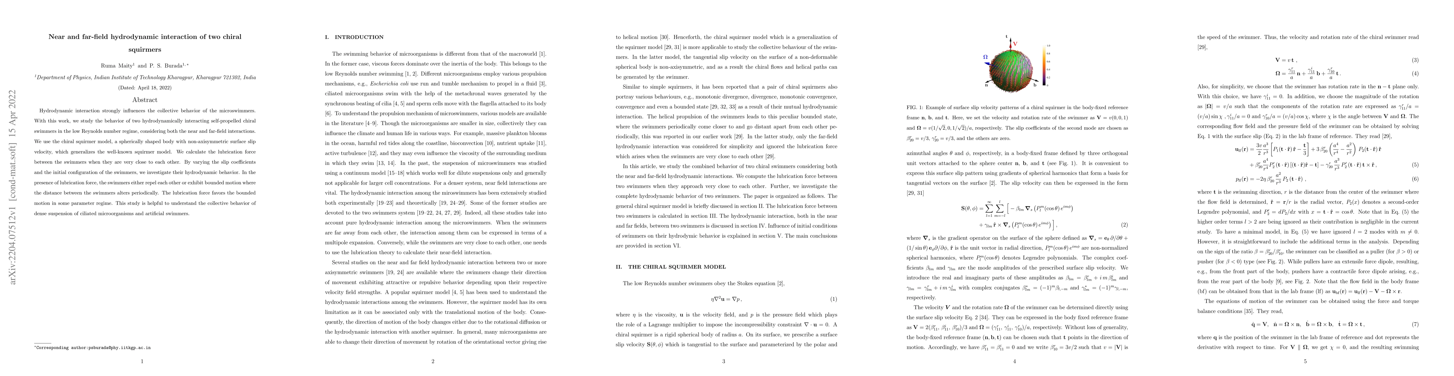Thumbnail for Near and far-field hydrodynamic interaction of two chiral squirmers