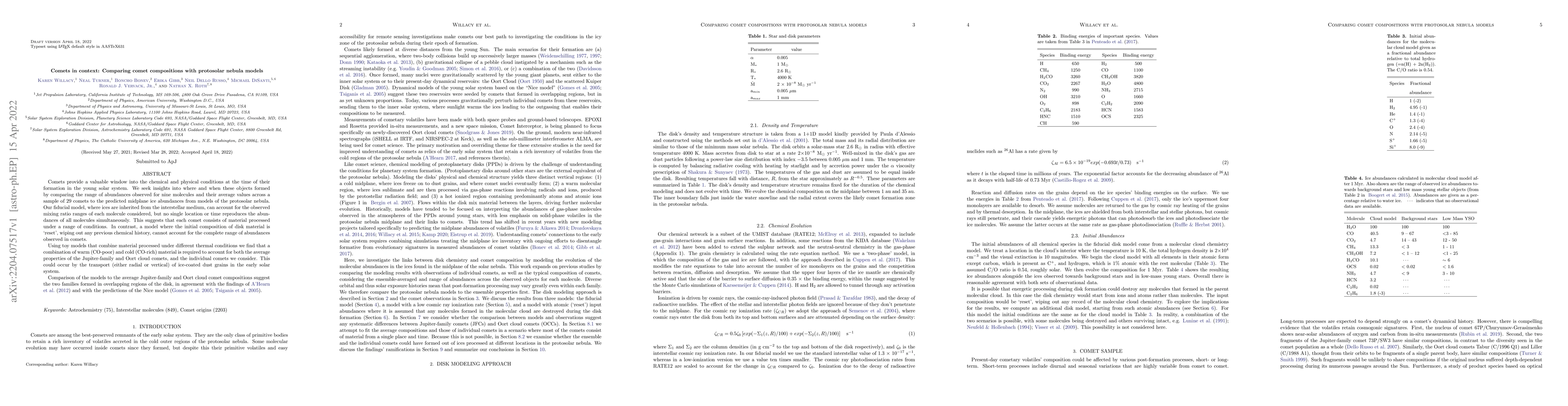 Thumbnail for Comets in context: Comparing comet compositions with protosolar nebula
  models
