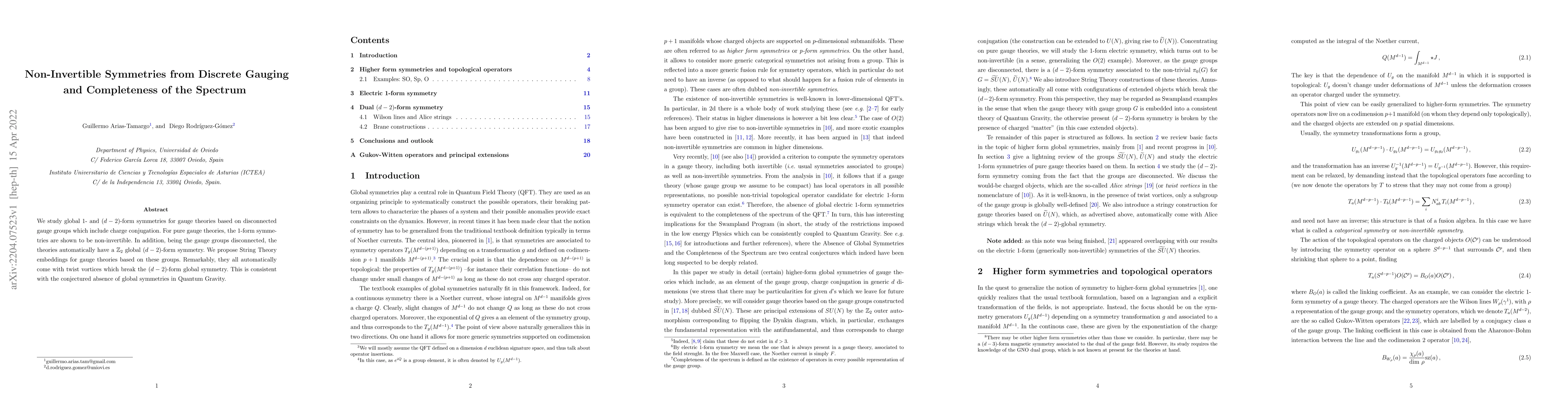 Thumbnail for Non-Invertible Symmetries from Discrete Gauging and Completeness of the
  Spectrum