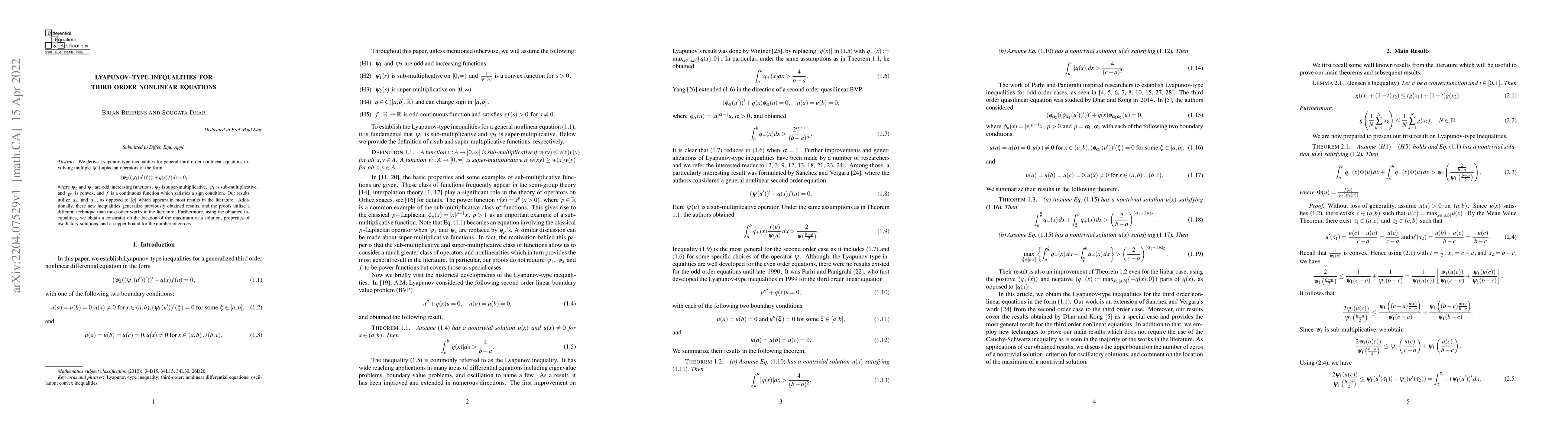 Thumbnail for Lyapunov-Type Inequalities for Third Order Nonlinear Equations