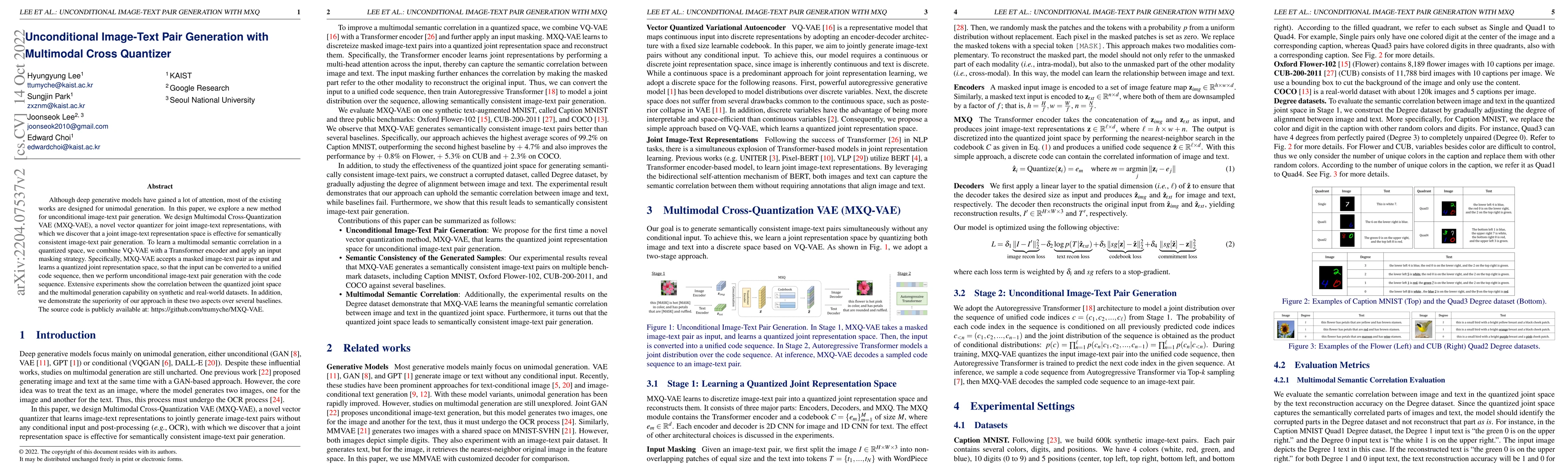 Thumbnail for Unconditional Image-Text Pair Generation with Multimodal Cross Quantizer